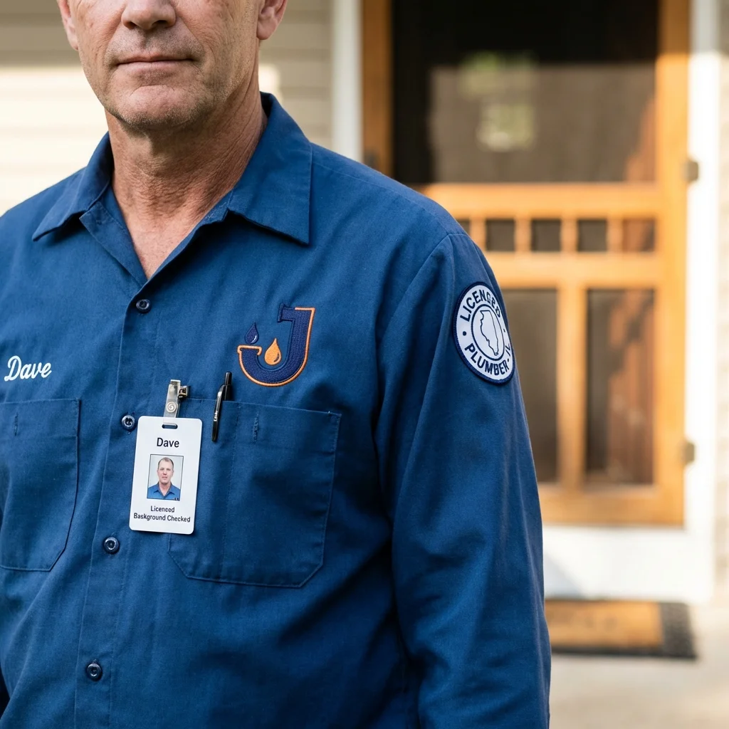 Licensed plumber showing ID badge in Manchester, MD