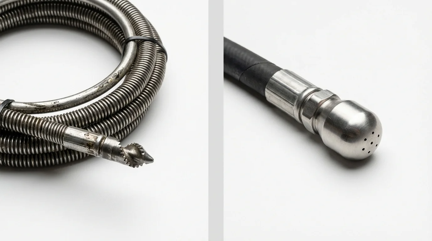 Drain snake cable and hydro jetting nozzle used for drain cleaning in Manchester, MD
