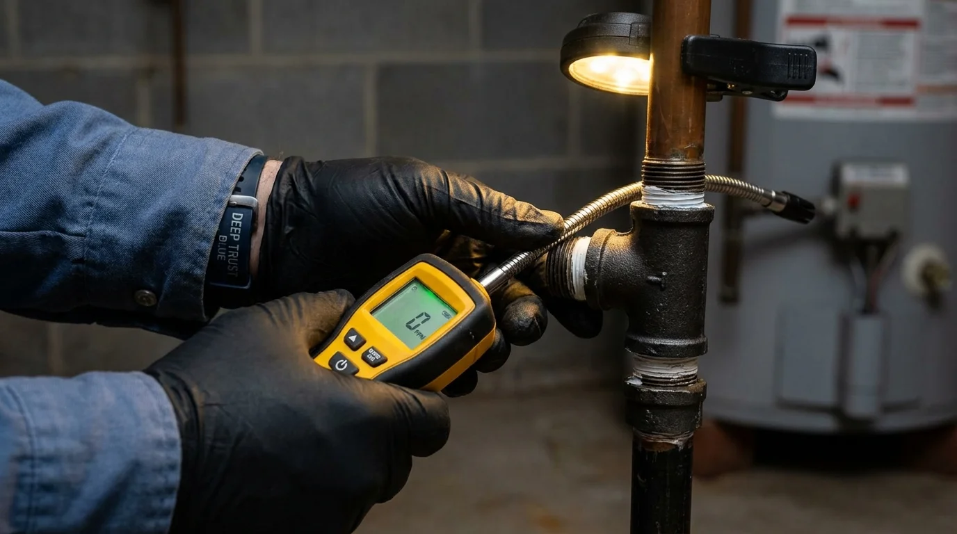 Gas leak detection with electronic sniffer by Johns Plumbing LLC in Manchester