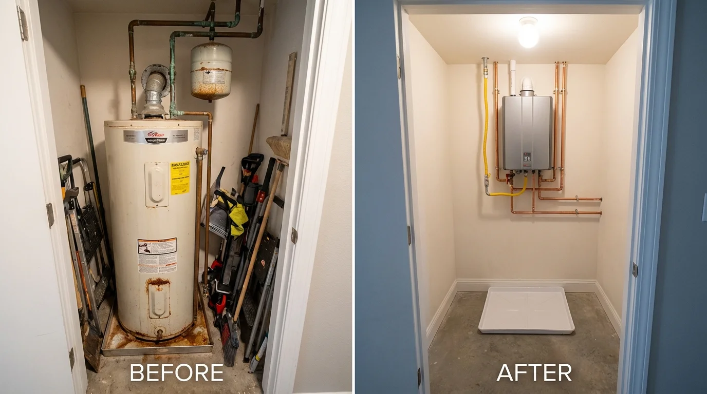 Tank water heater versus wall-mounted tankless unit comparison for Manchester, MD homeowners