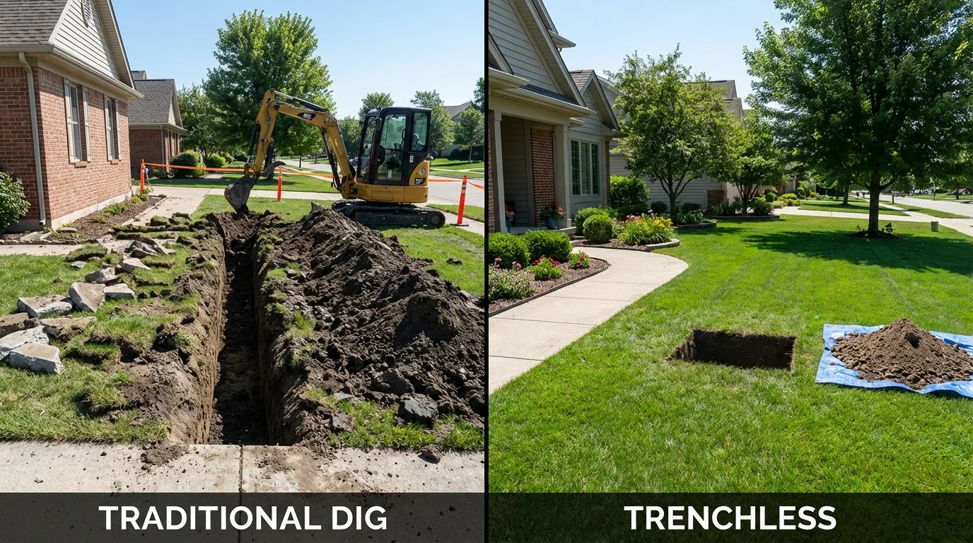 Trenchless sewer repair with minimal yard damage versus traditional excavation in Manchester, MD
